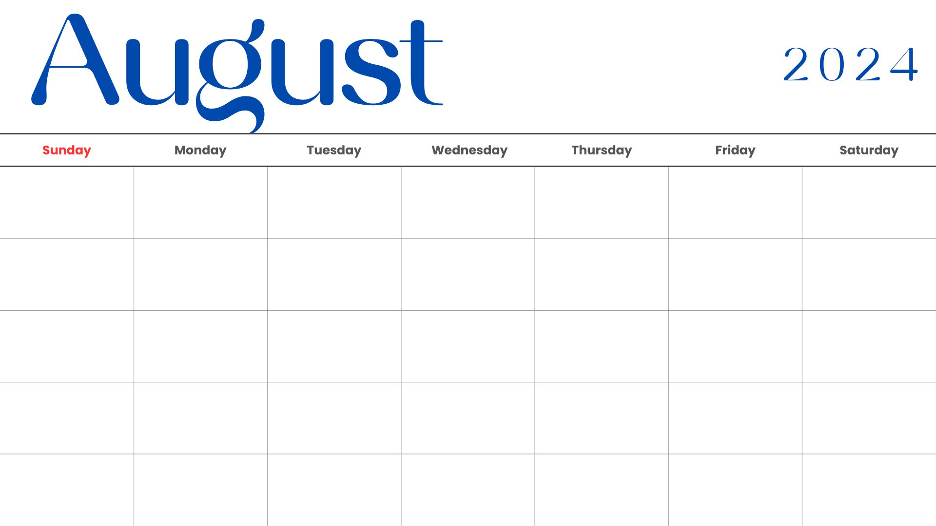 Blank August 2024 Calendar - Hanash Daily