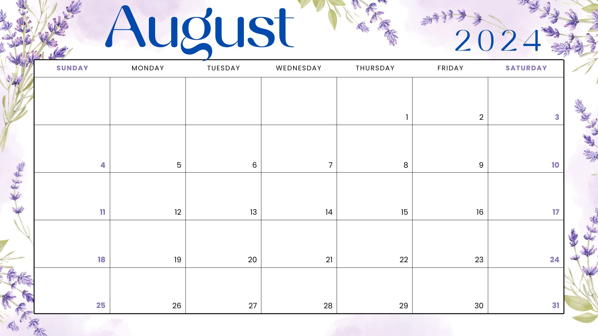 Floral August 2024 Calendar - Hanash Daily