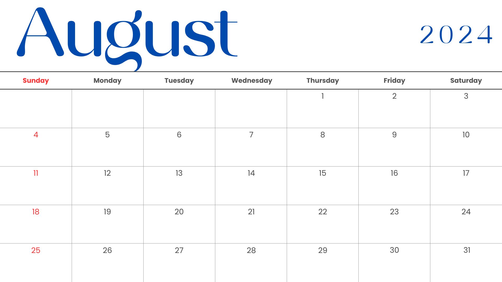 Printable August 2024 Calendar - Hanash Daily